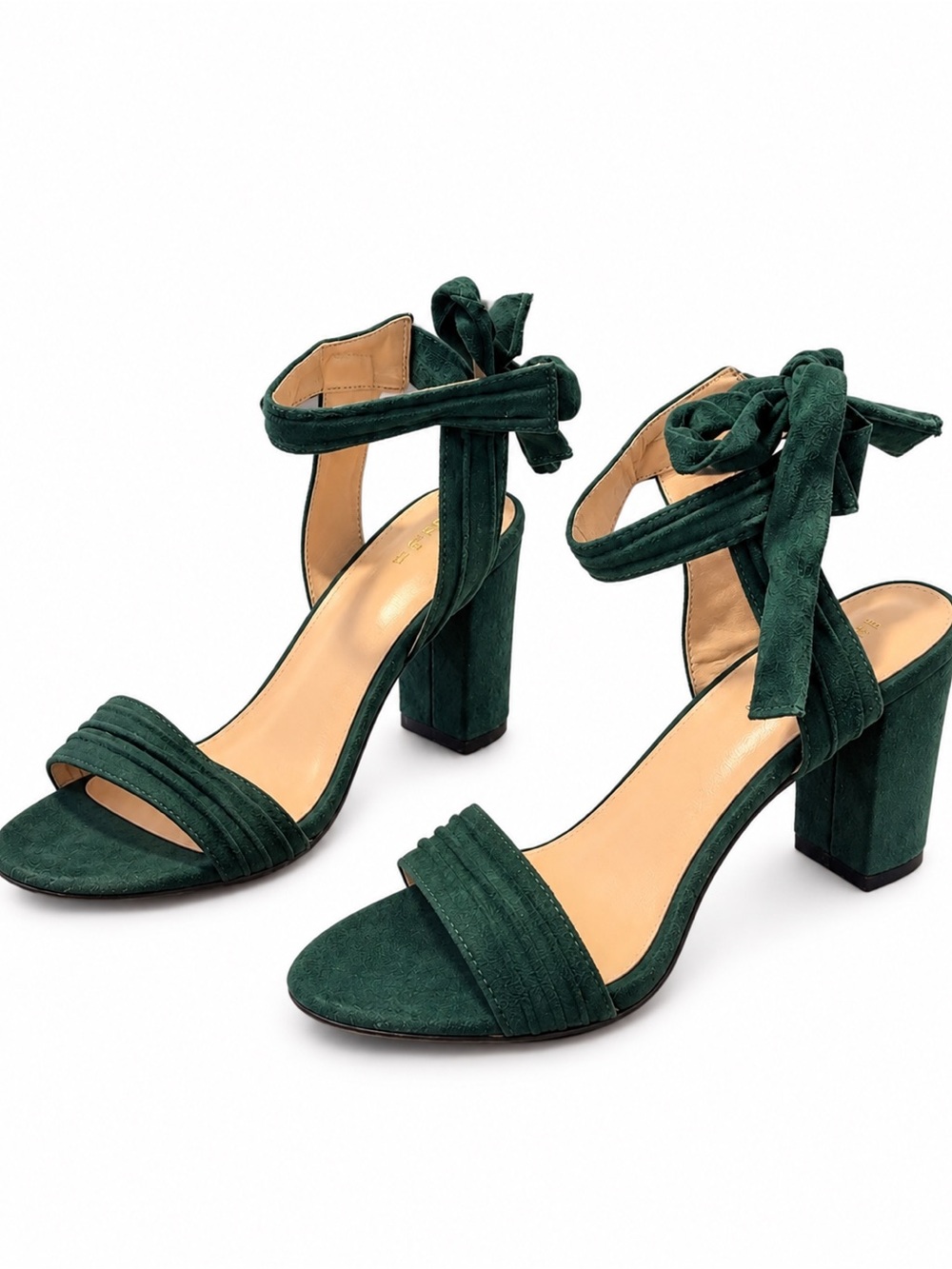 Ankle-Tie Block Heel Sandals - Dark Green